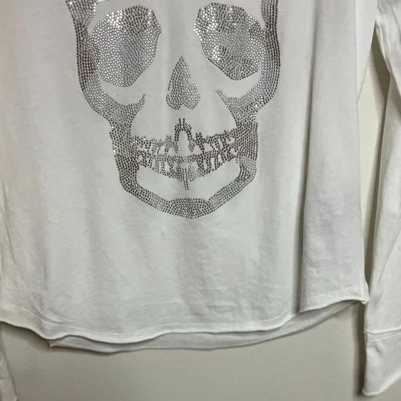 ZADIG & VOLTAIRE Tunisien Tee Top Henley White Rhinestone Skull LS Size S - Picture 3 of 7